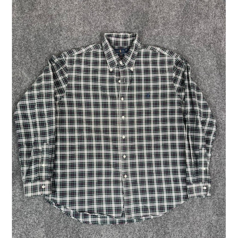 Ralph Lauren Men's Long Sleeve Button-Down Shirt Slim Fit White Plaid SIZE XXL